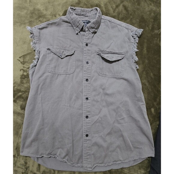 Men's Buffalo Outdoors Roadwear Sleeveless Shirts Biker Grunge Black Gray 2 Pair - Picture 3 of 6